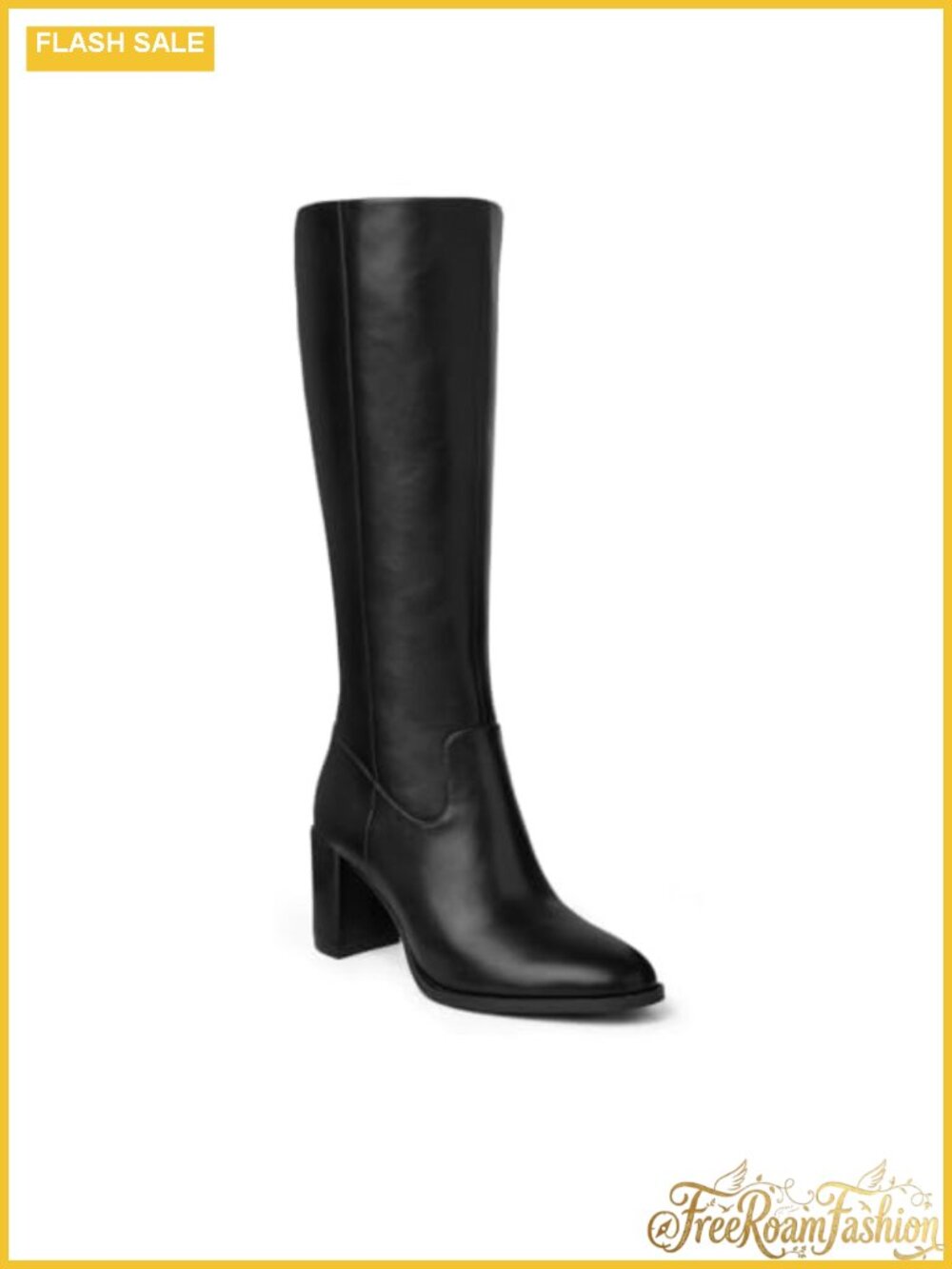 Wide Calf Knee High Boots Women Block Heel Pull On Comfort